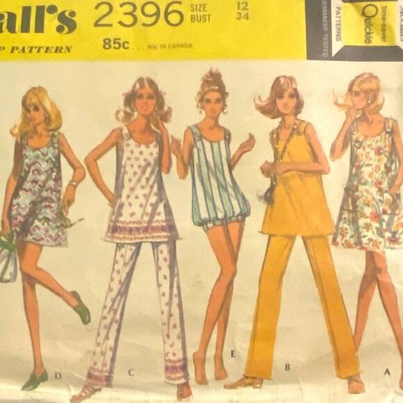 McCalls 2396 Pattern Dress Top Pant Short Miss 12 Maternity Bump Friendly Boho - Picture 1 of 9